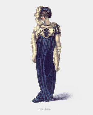 Fancy Lady in Velvet Blue Opera Dress with Fur & Feather Accents